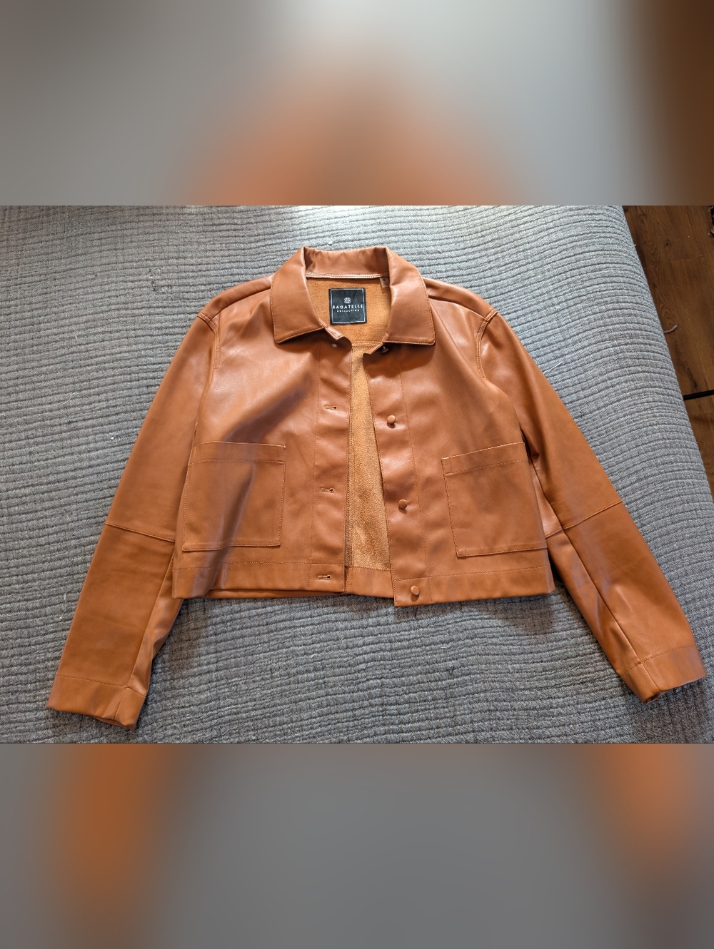 Bagatelle Leather Cropped Jacket in Cognac Brown